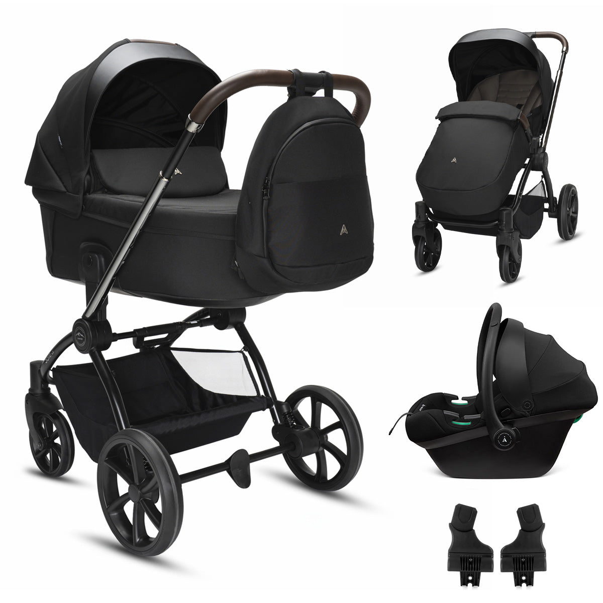 Noordi Sole V3 - 3in1 Travel System with ThermoCot Carrycot + Terra i-Size Car Seat, Slate Black