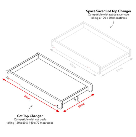 Obaby Grace Cot Bed, Cot Top Changer + Fibre Mattress - White