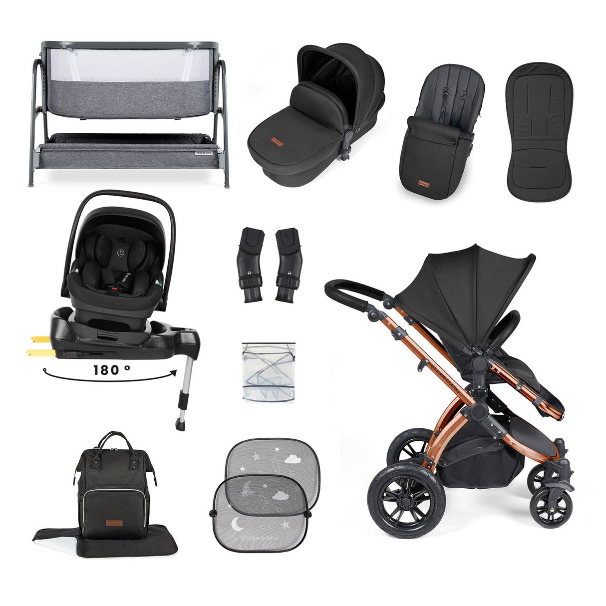 Ickle Bubba Stomp Luxe 14 Piece Nimbus 180° Spin Travel & Home Bundle - Bronze/Midnight/Black