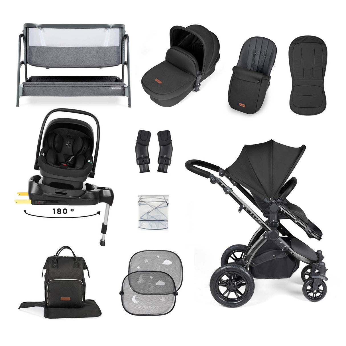 Ickle Bubba Stomp Luxe 14 Piece Nimbus 180° Spin Travel & Home Bundle - Black/Midnight/Black