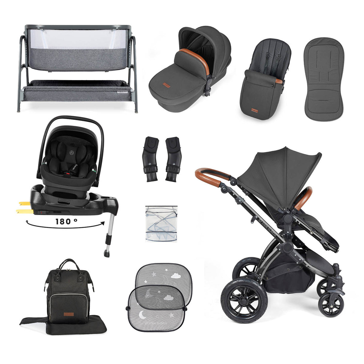 Ickle Bubba Stomp Luxe 14 Piece Nimbus 180° Spin Travel & Home Bundle - Black/Charcoal Grey/Tan