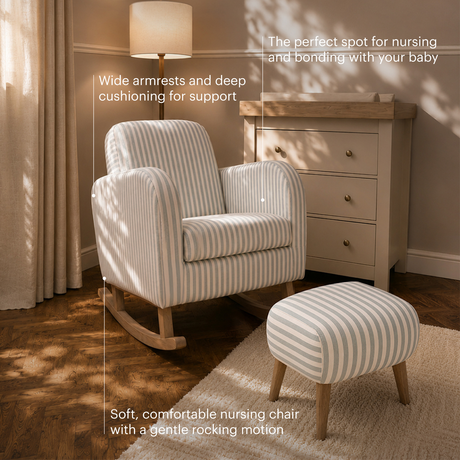Etta Nursing Chair & Footstool - Sea Salt Stripe