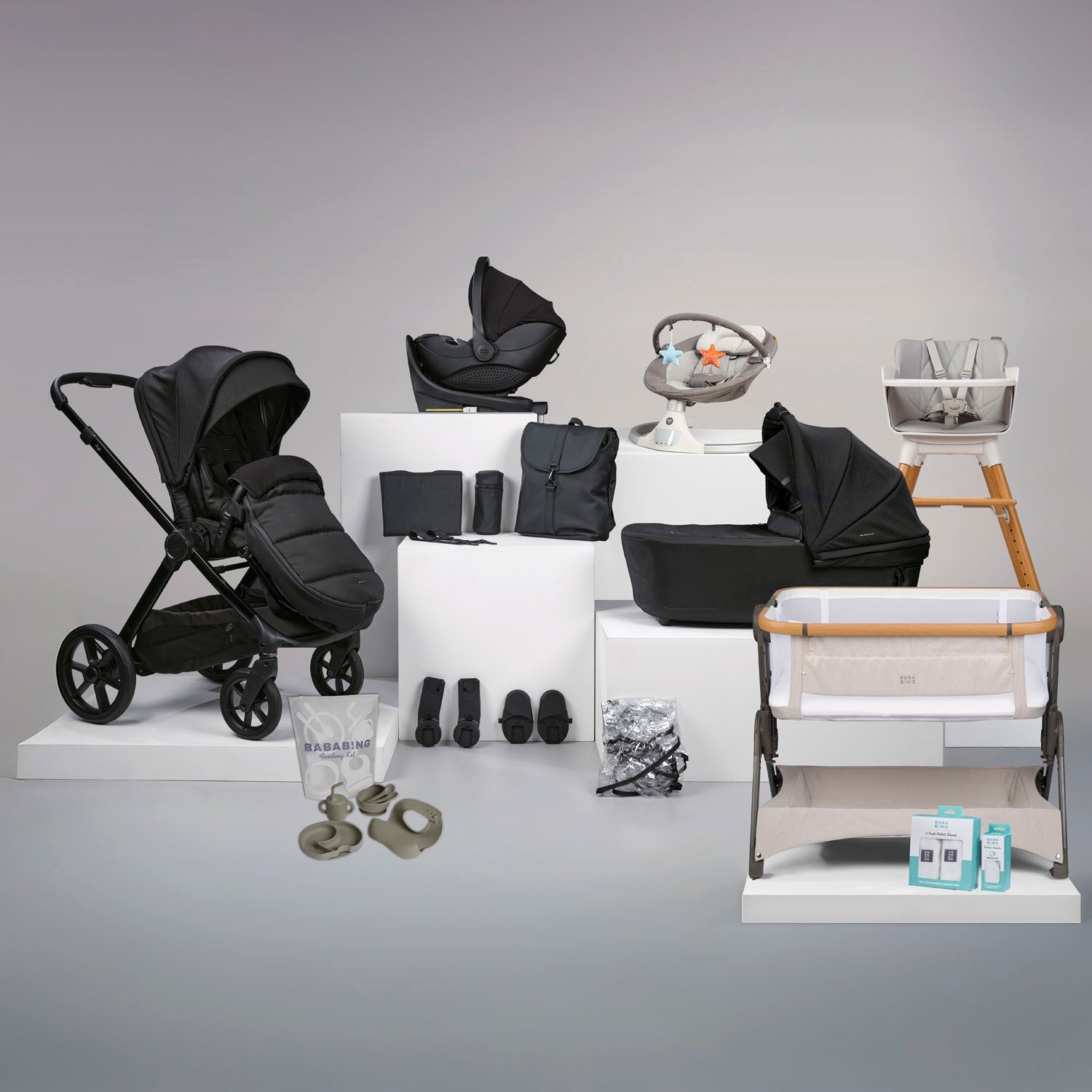 Bababing 18pc Raffi MK11 Home & Travel System, Home & Feeding Bundle with Spin Car Seat & Base - Gloss Black 1