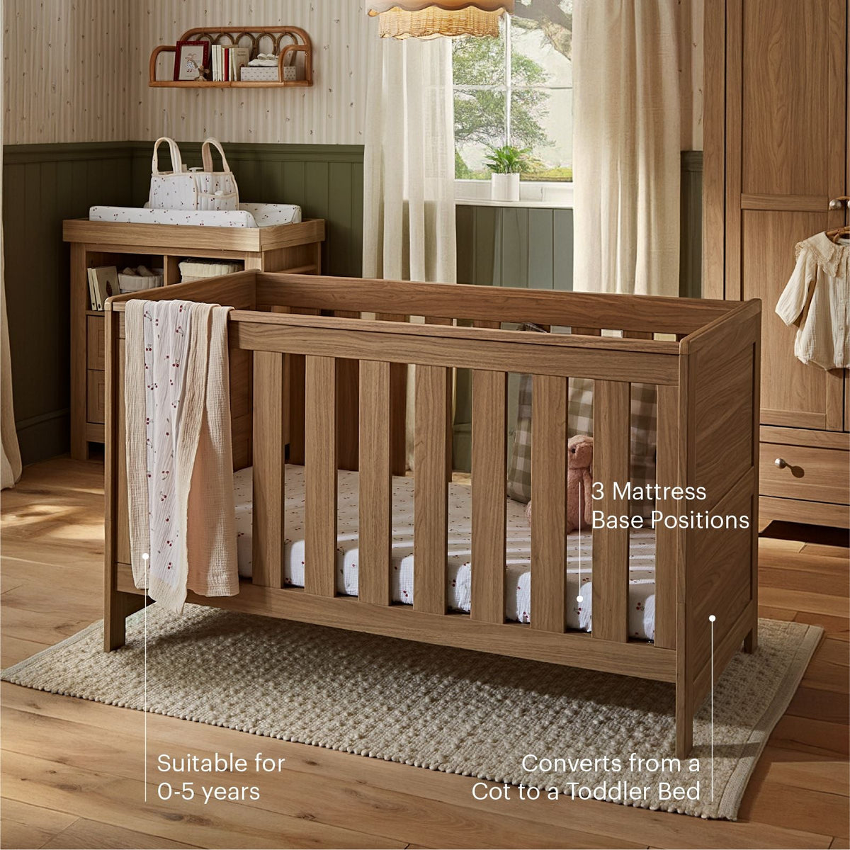 CuddleCo Burford Cot Bed - Oak