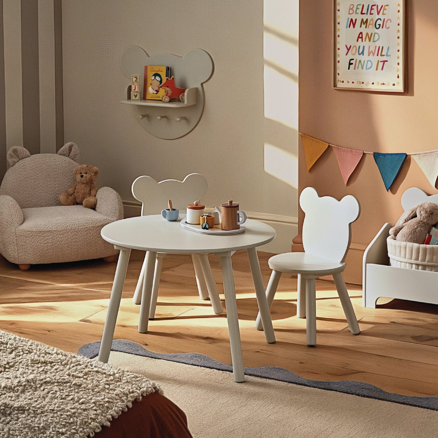 CuddleCo Play House Bear Table & 2 Chairs - Pebble
