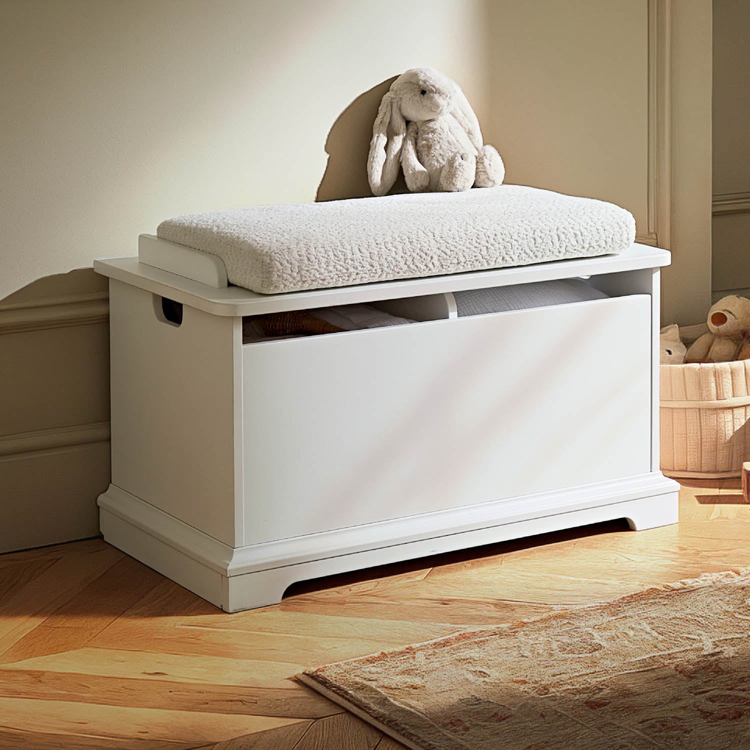 CuddleCo Beaumont Storage Box & Cushion Set - White | Simply Baby