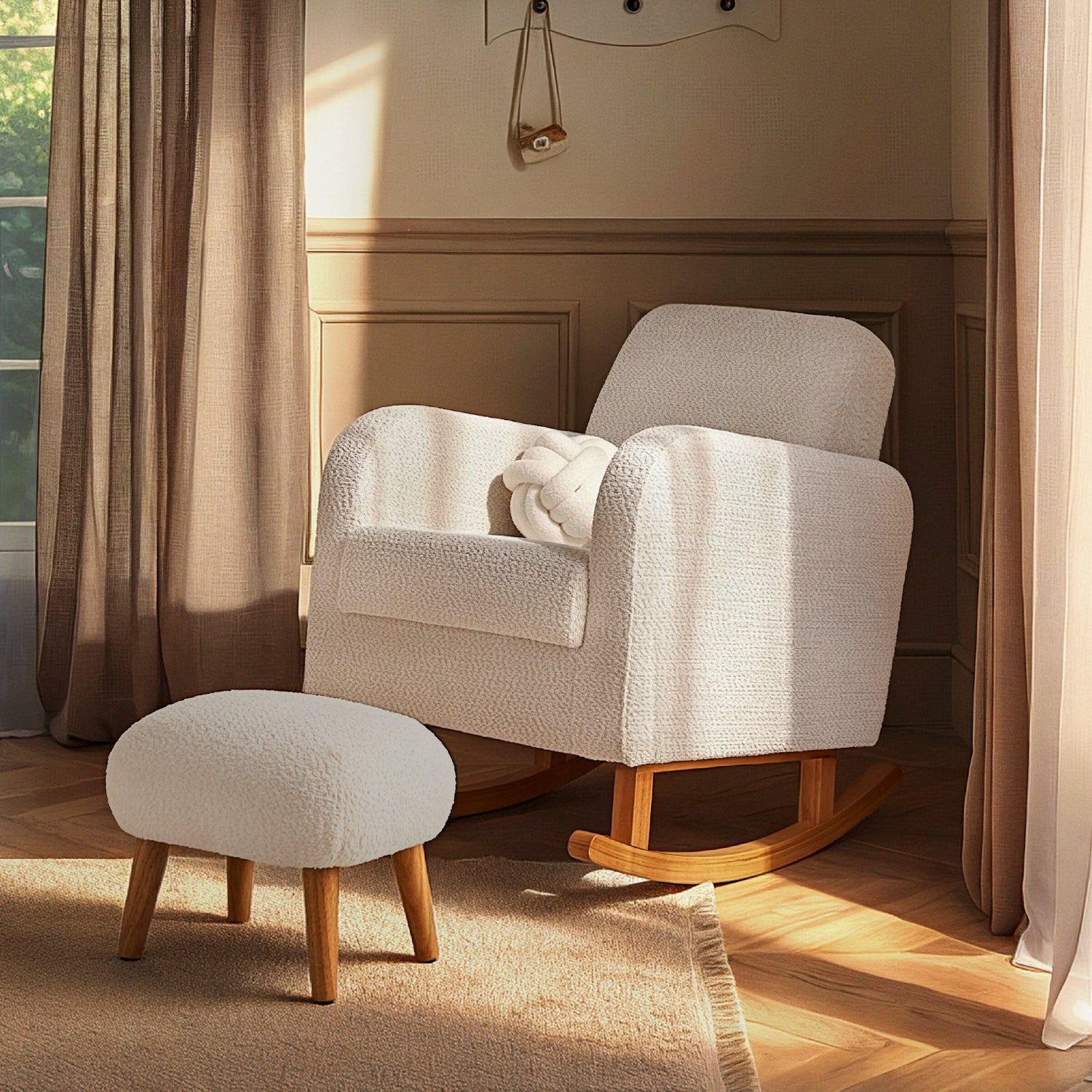 CuddleCo Etta Nursing Chair & Footstool - Bouclé Mushroom