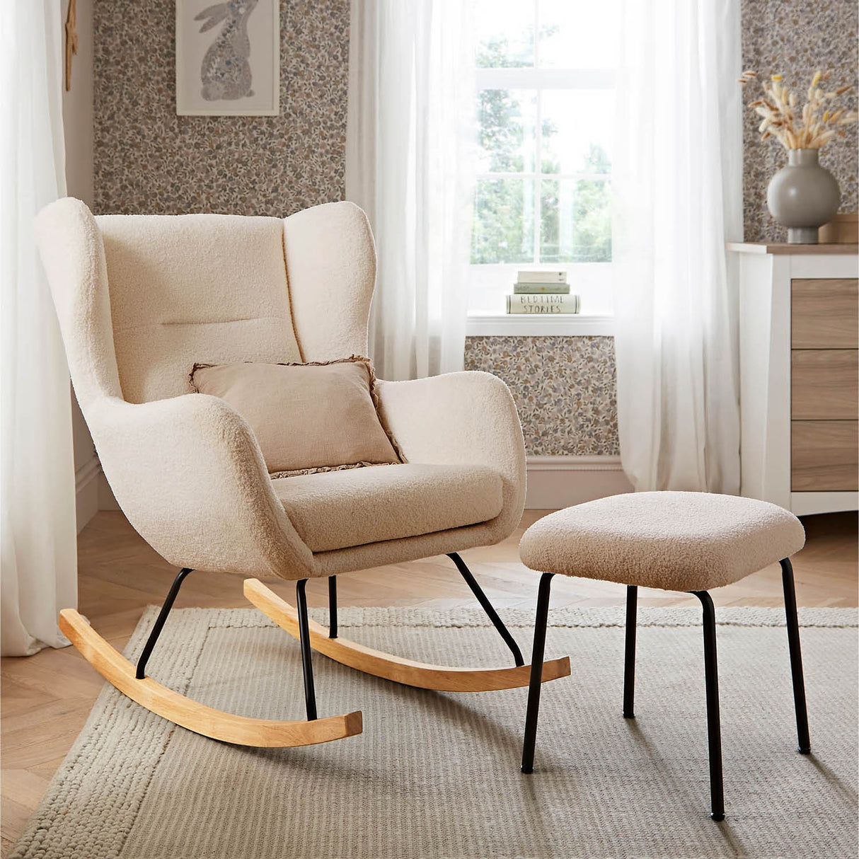 CuddleCo Marley Nursing Chair and Footstool - Teddy Light Beige