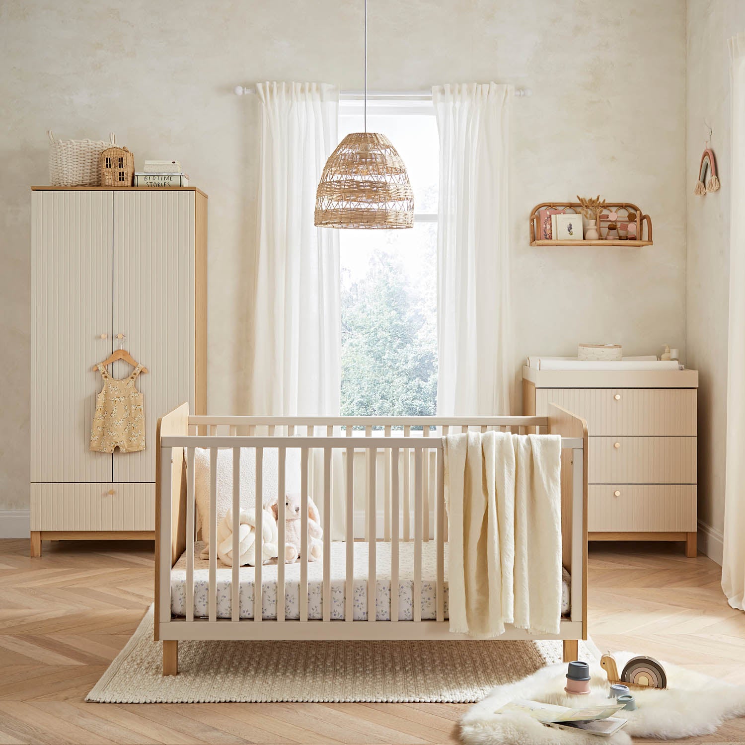 CuddleCo Remi 3 Piece Nursery Furniture Set - Oak & Cashmere | Simply Baby