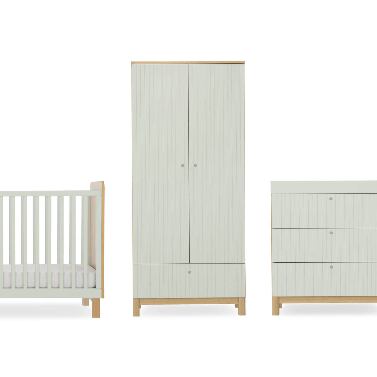 CuddleCo Remi 3 Piece Nursery Furniture Set - Oak & Green