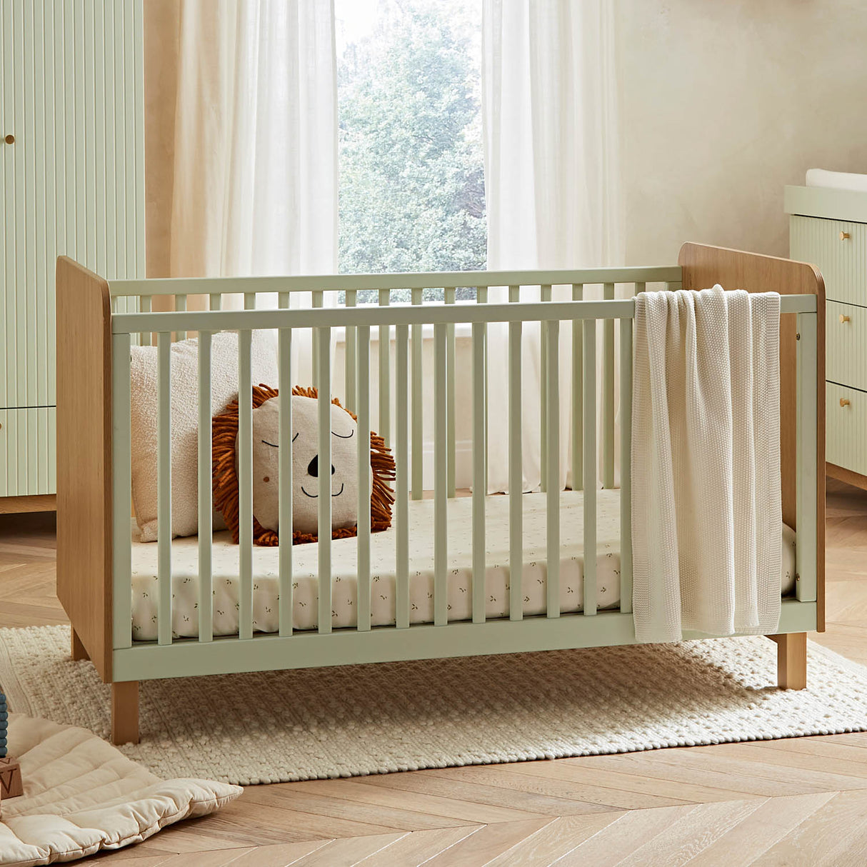 CuddleCo Remi 3 Piece Nursery Furniture Set - Oak & Green