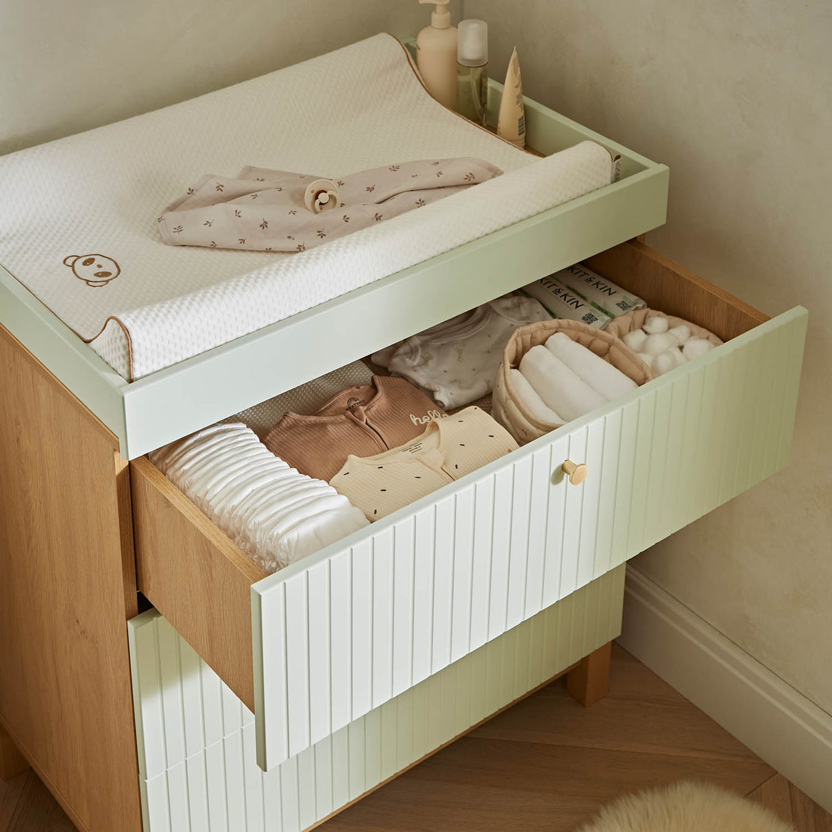 CuddleCo Remi Dresser Changer - Oak & Green