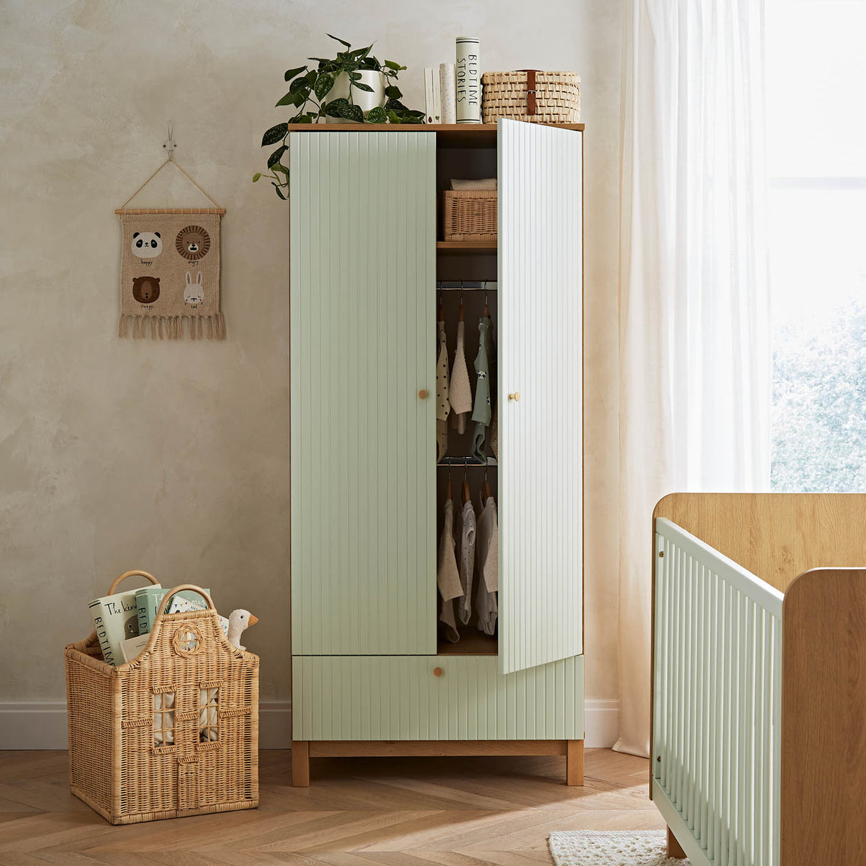 CuddleCo Remi Wardrobe - Oak & Green