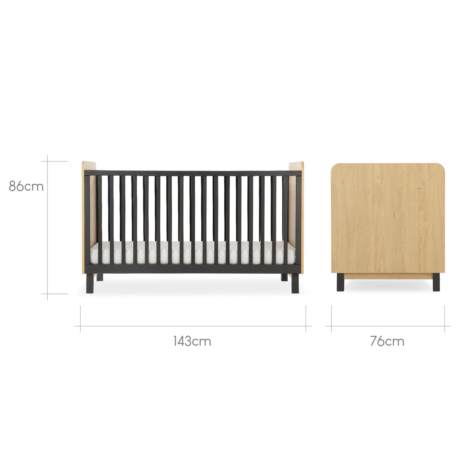 CuddleCo Rafi Cot Bed - Oak & Black