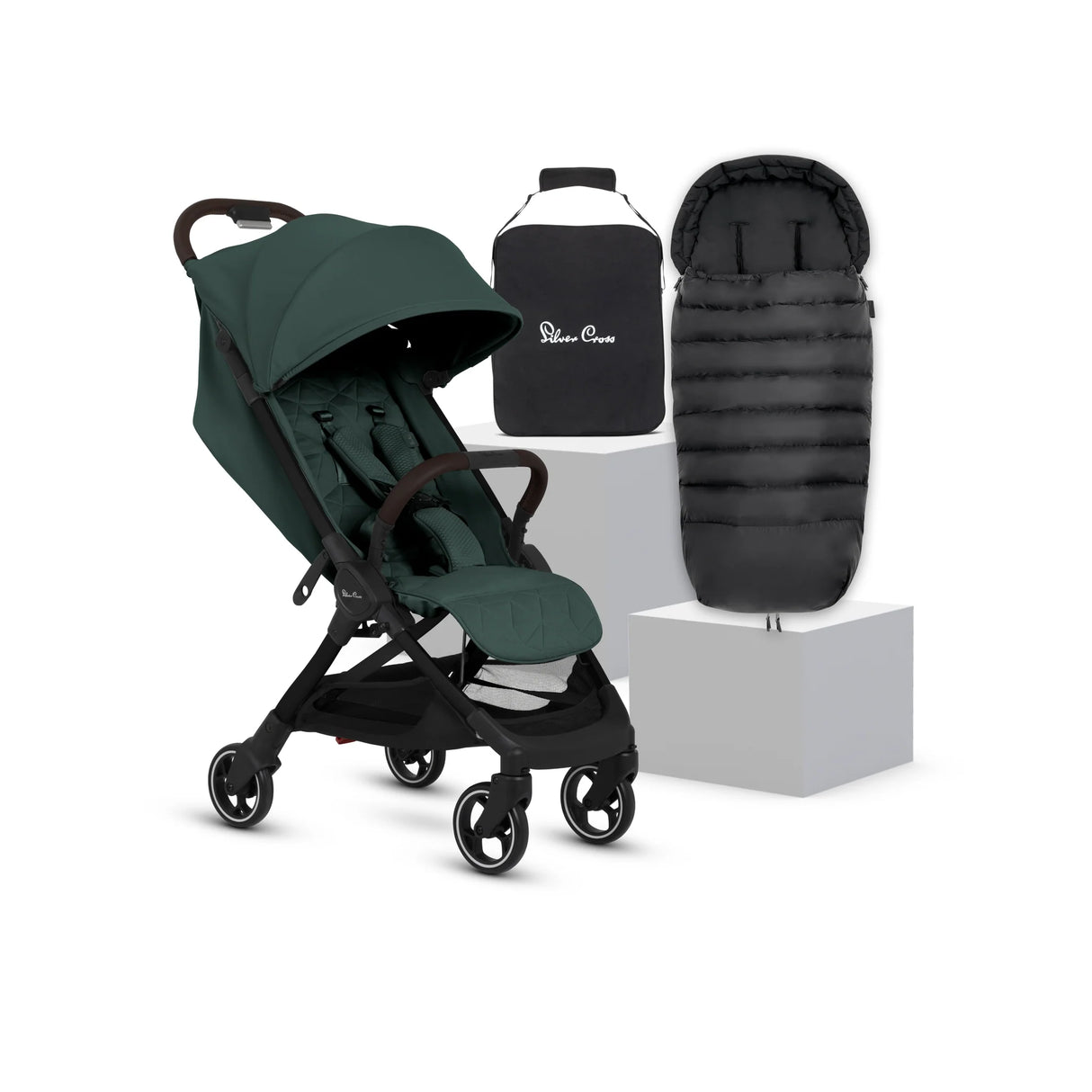 Silver Cross Clic 2 Compact Stroller & Footmuff - Conifer