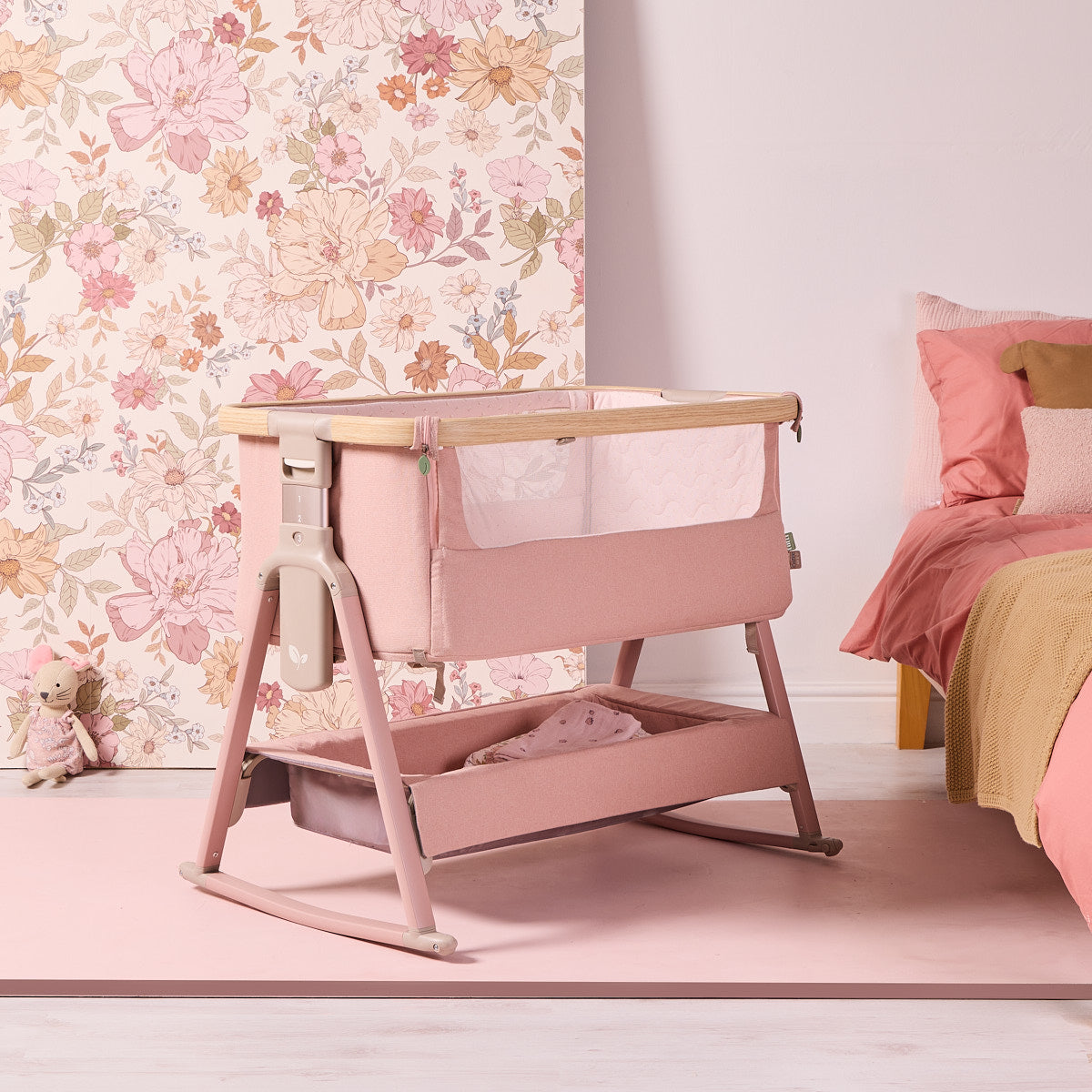 Tutti Bambini CoZee Air 2 Bedside Crib - Drifted Oak / Blush
