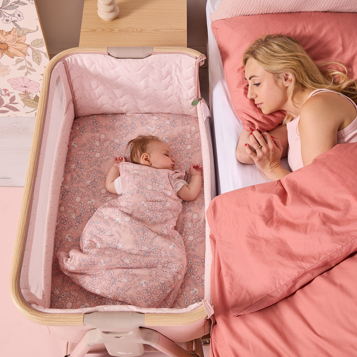 Tutti Bambini CoZee Air 2 Bedside Crib - Drifted Oak / Blush