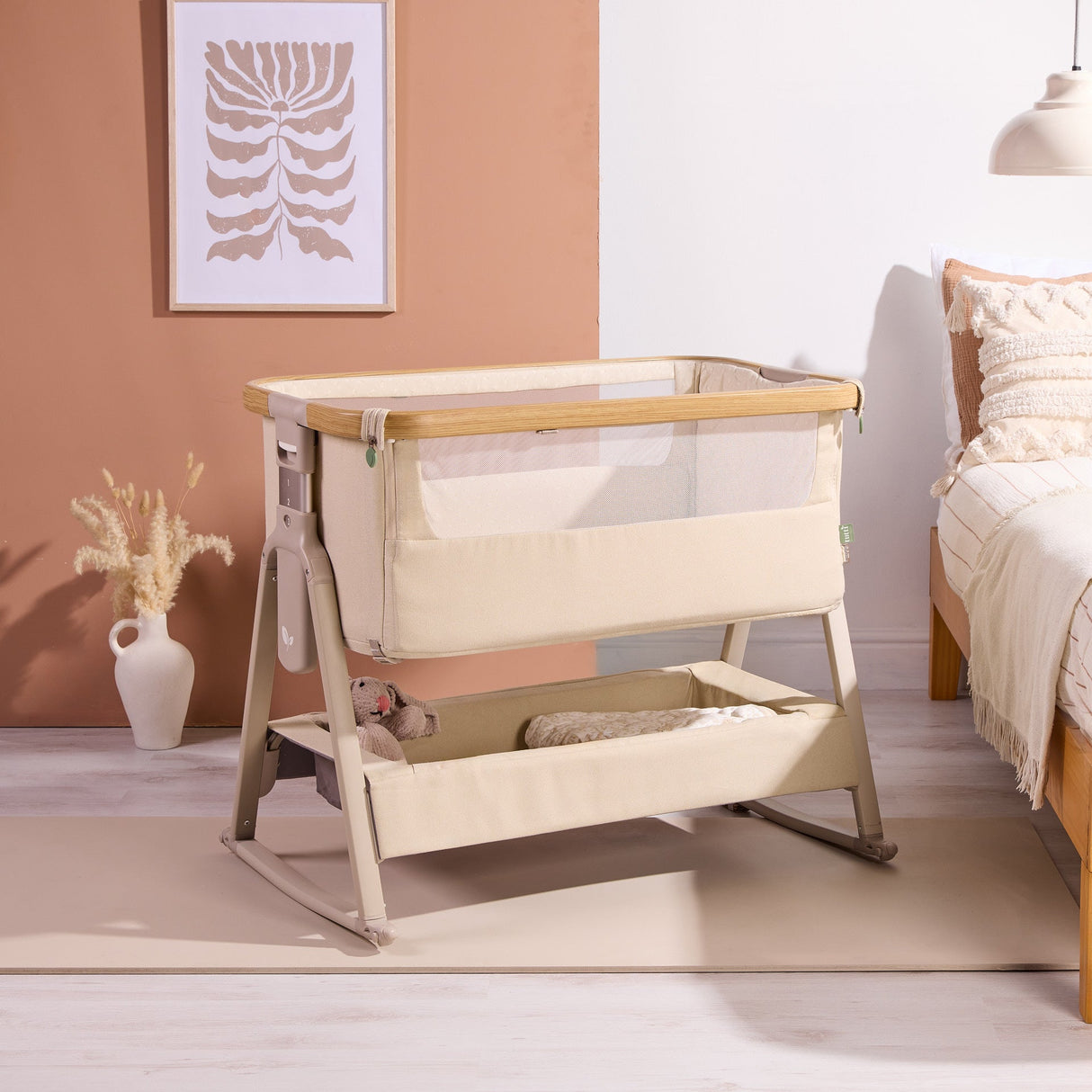 Tutti Bambini CoZee Air 2 Bedside Crib - Toasted Oak / Sand