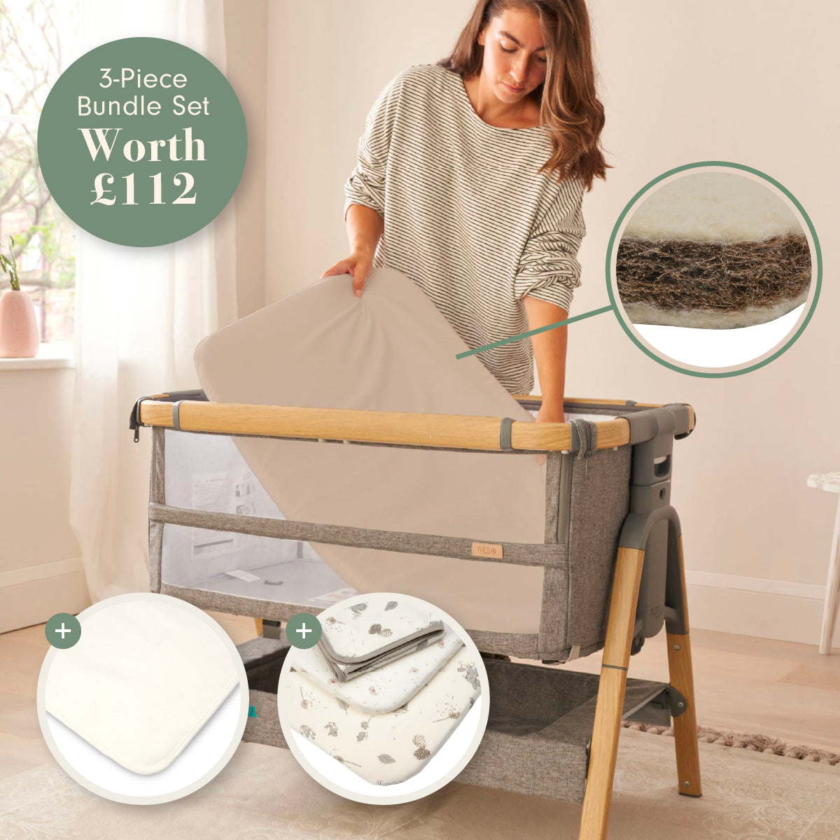 Tutti Bambini CoZee Sustainable Mattress & Bedding Bundle - Cocoon