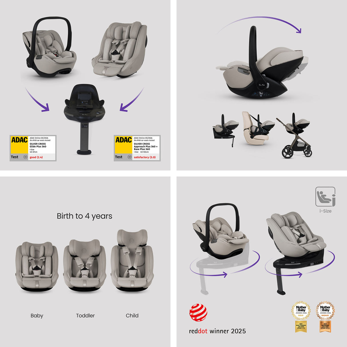 Silver Cross Cove 2 Ultimate 360 Family Car Seat Bundle - Champagne