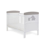 Obaby Grace Inspire Cot Bed & Fibre Mattress -  Me & Mini Me Elephants - Grey