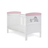 Obaby Grace Inspire Cot Bed & Fibre Mattress - Me & Mini Me Elephants - Pink