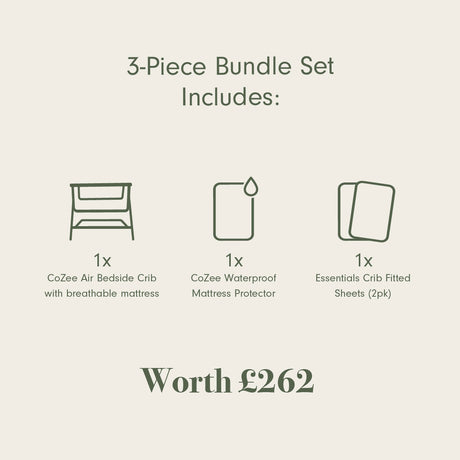 Tutti Bambini Essentials CoZee Air Bedside Crib & Bedding Bundle - Oak & Charcoal