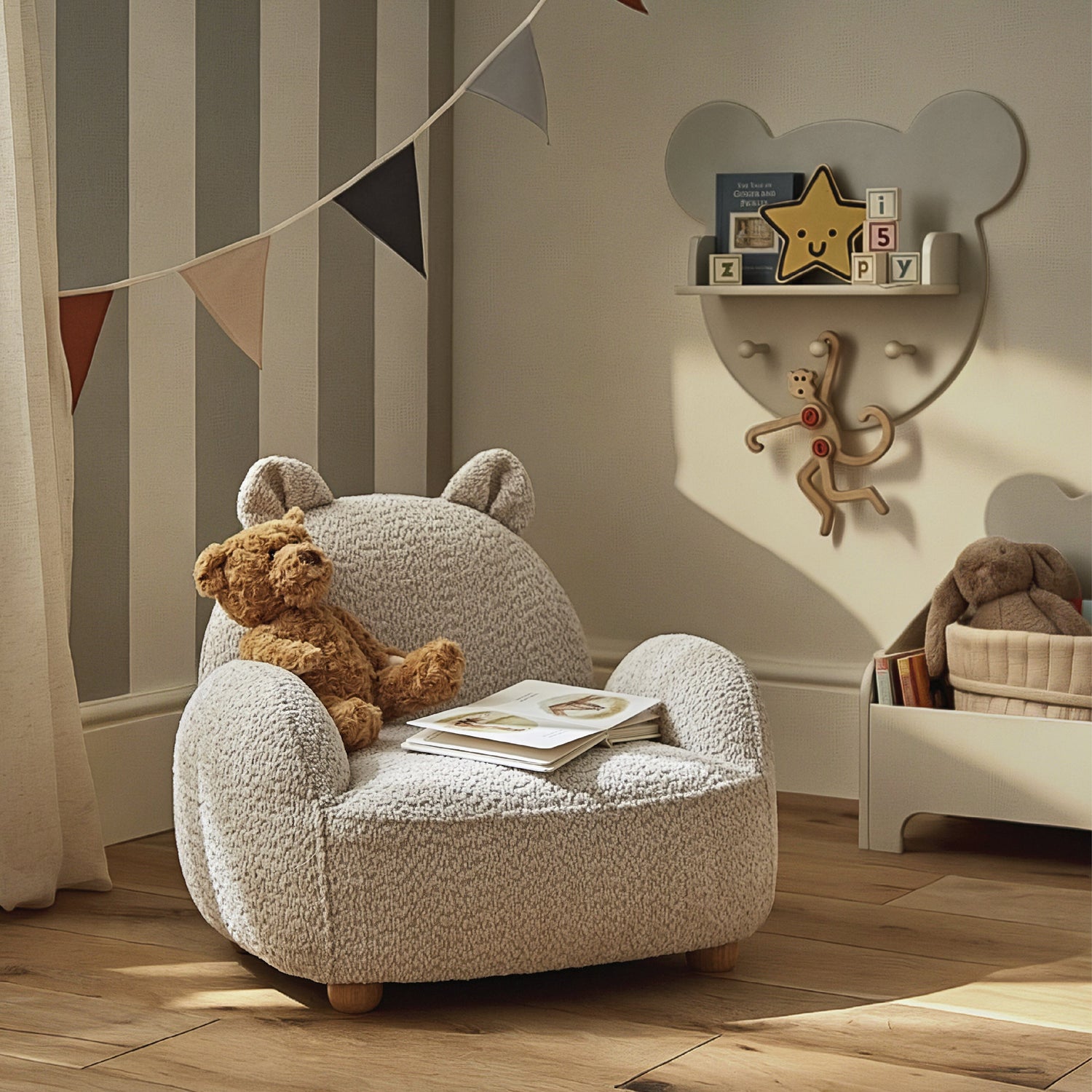 CuddleCo Etta Bear Kids Chair - Bouclé Mushroom