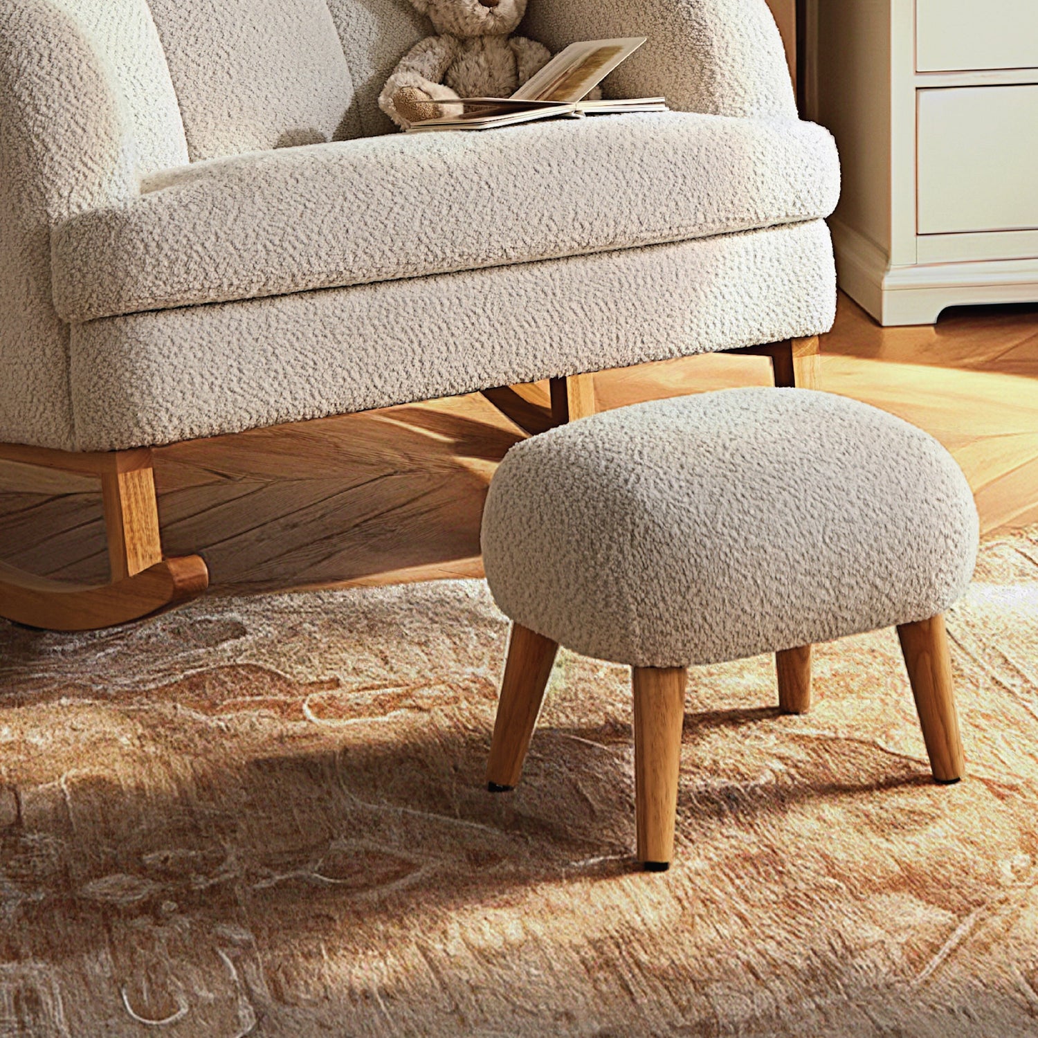 CuddleCo Etta Cuddle Nursing Chair & Footstool - Bouclé Mushroom