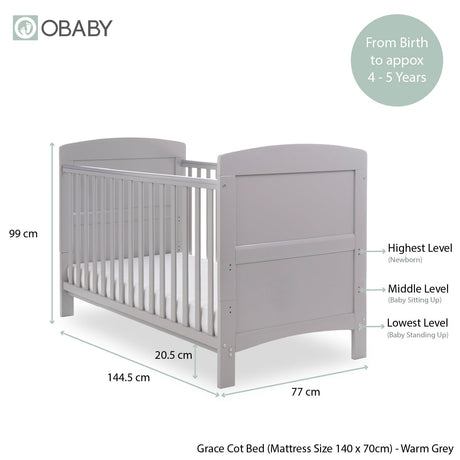 Obaby Grace Cot Bed - Warm Grey