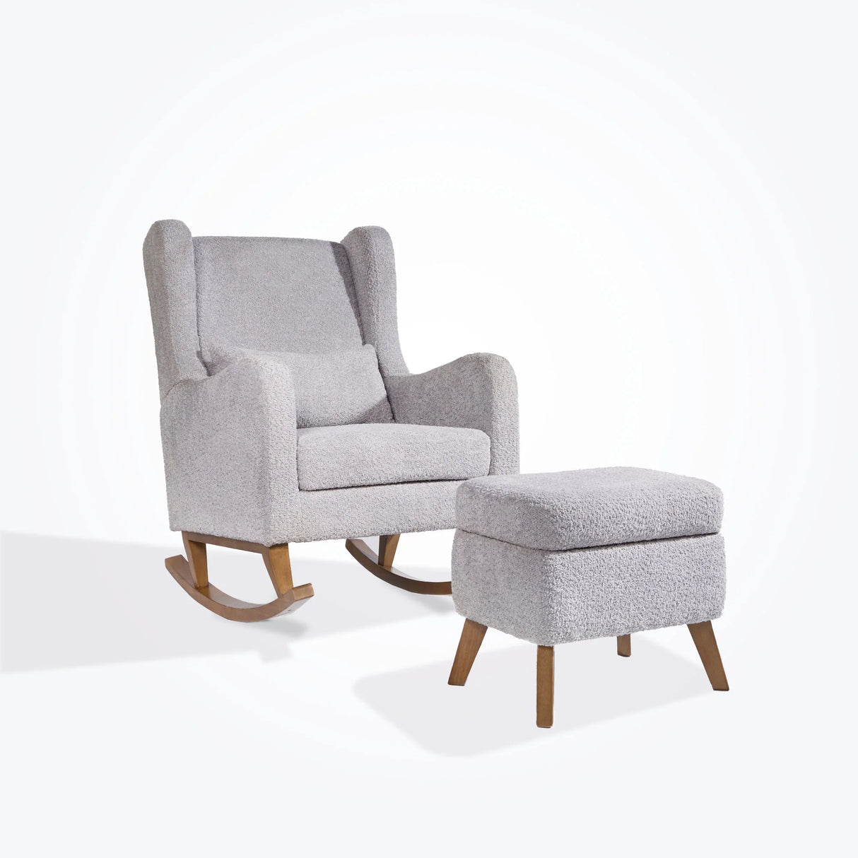 Tutti Bambini Harper Wingback Rocking Chair & Footstool - Teddy Cloud Grey