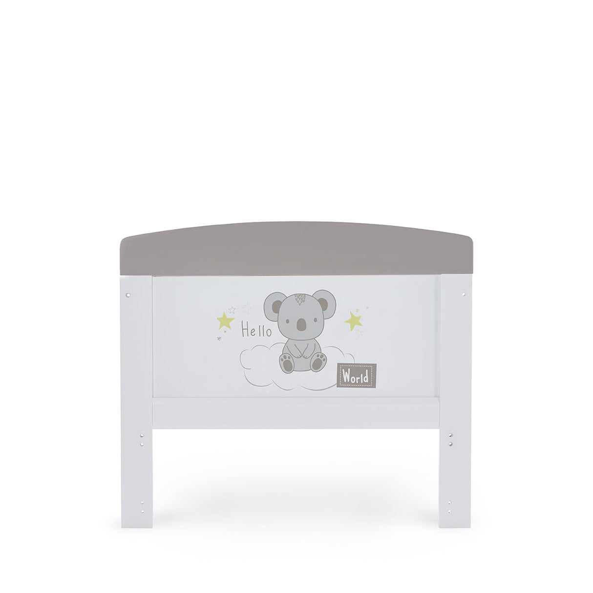 Obaby Grace Inspire Cot Bed & Fibre Mattress - Hello World Koala - Grey