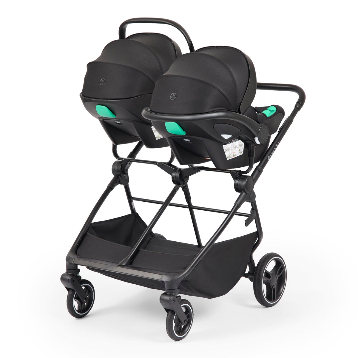 Ickle Bubba Altair Twin 17 Piece Travel System with i-Size Nimbus 180° Spin Car Seats & ISOFIX Bases - Black