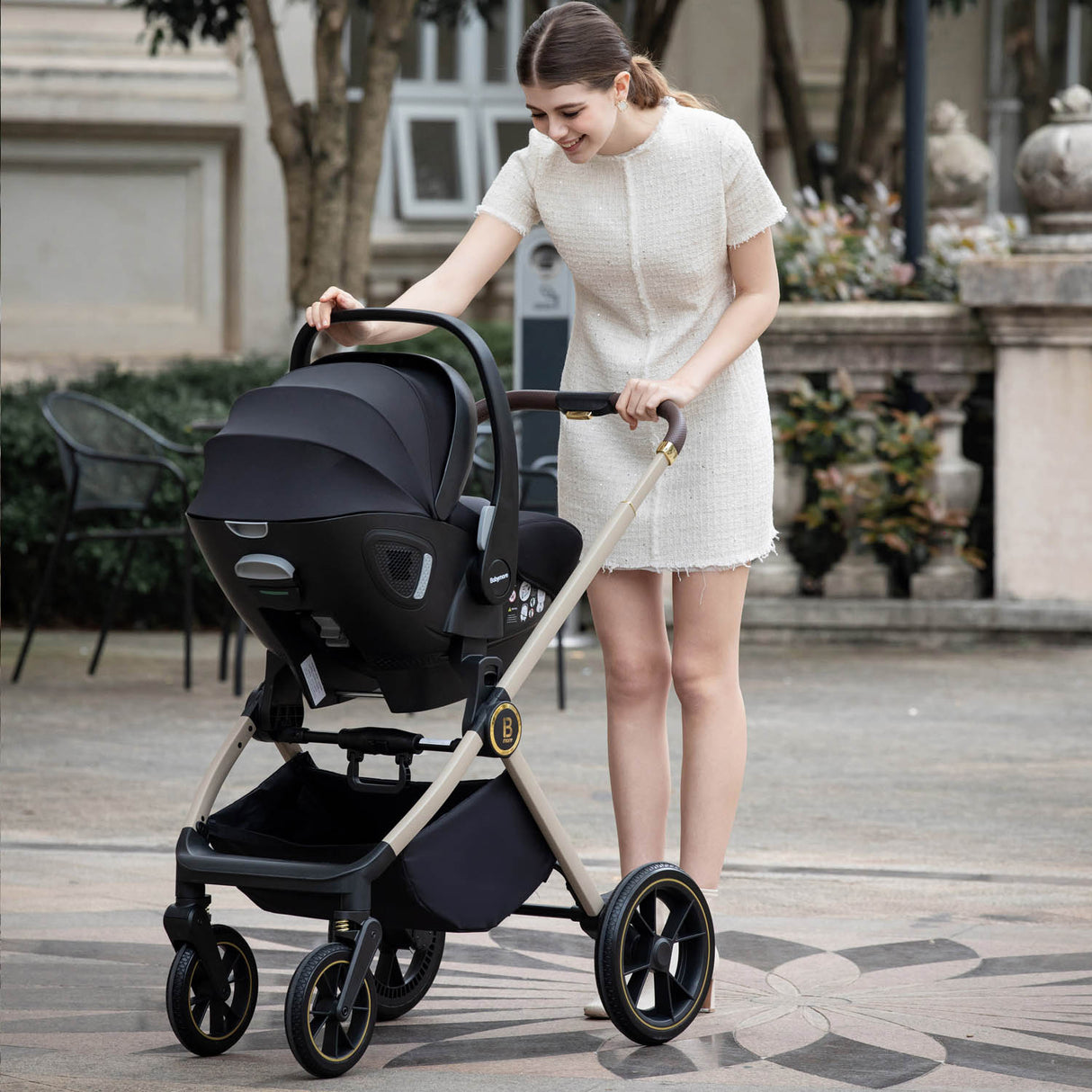 Babymore Kai Travel System + Pecan Car Seat & Base - Sandstone