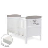 Obaby Grace Inspire Cot Bed & Fibre Mattress - Hello World Koala - Grey
