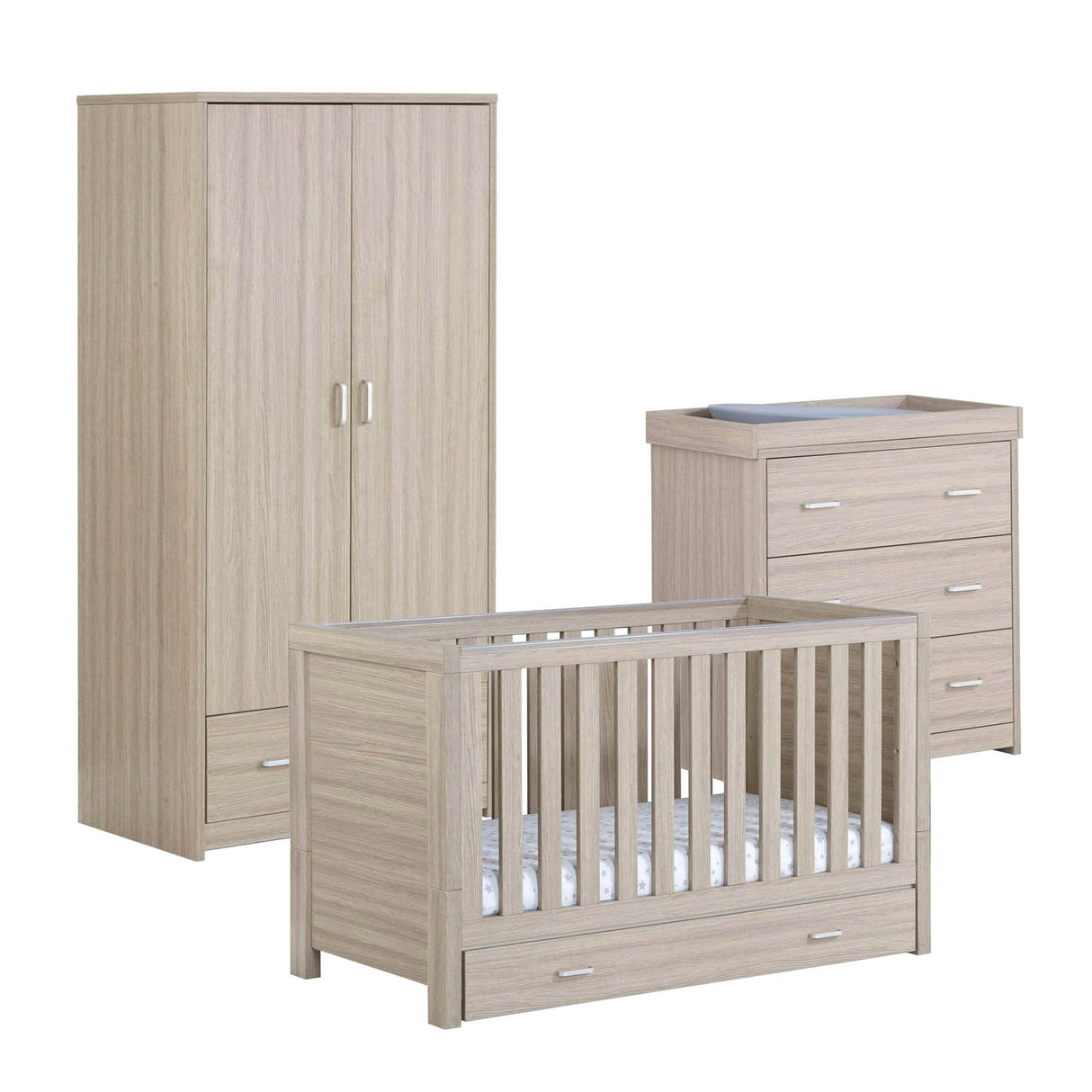 Babymore Luno 3 Piece Room Set with Drawer - Oak
