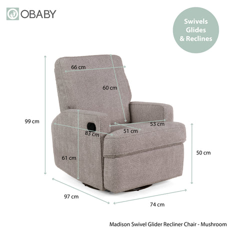 Obaby Madison Glider Recliner Chair – Chenille Mushroom