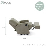 Obaby Madison Swivel Glider Recliner Chair - Teddy Fabric Olive