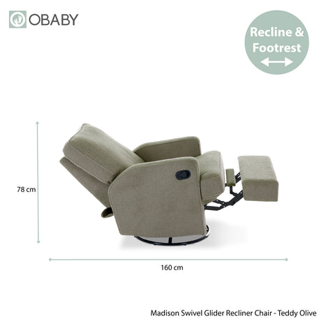 Obaby Madison Swivel Glider Recliner Chair - Teddy Fabric Olive