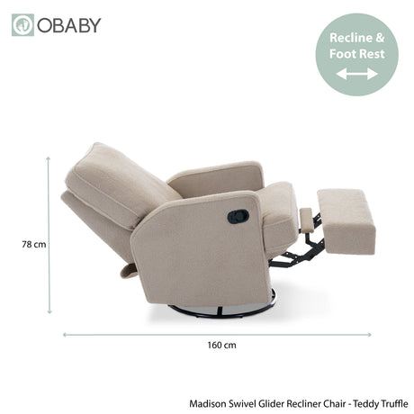 Obaby Madison Swivel Glider Recliner Chair - Teddy Fabric Truffle