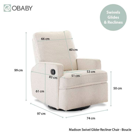 Obaby Madison Swivel Glider Recliner Chair - Bouclé Style