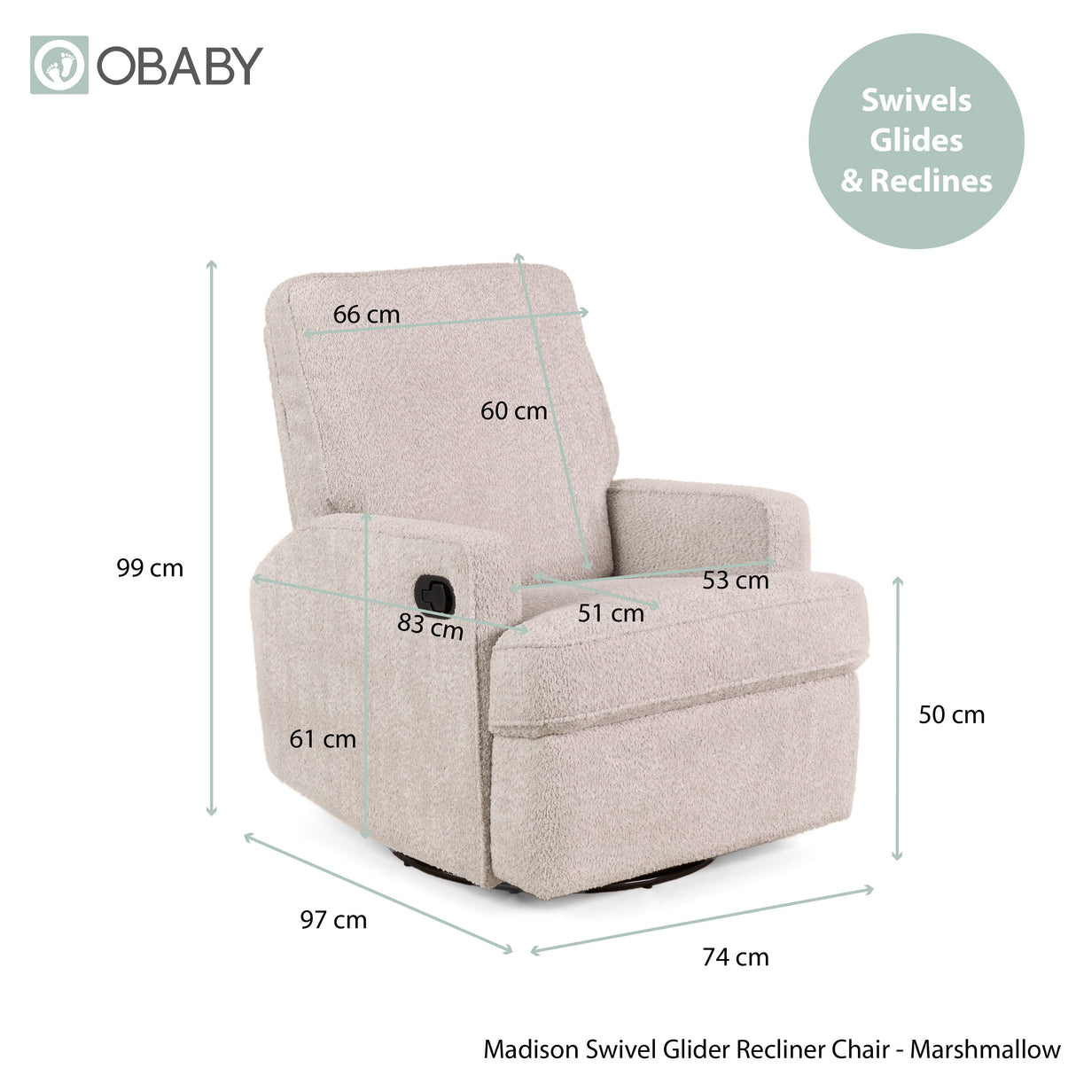 Obaby Madison Glider Recliner Chair – Chenille Marshmallow