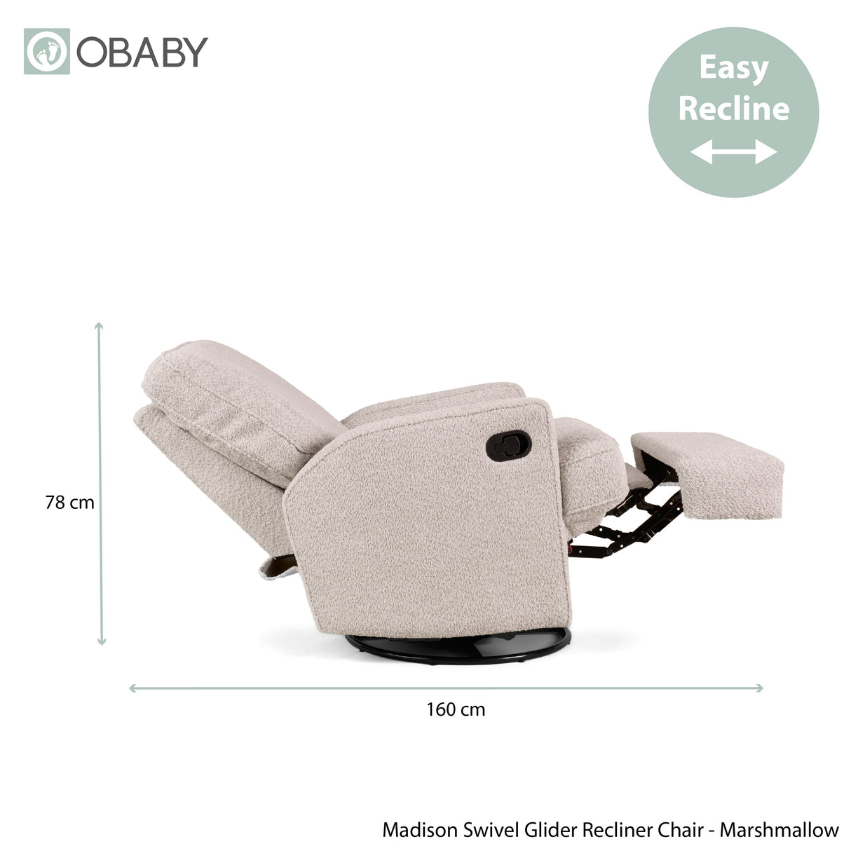 Obaby Madison Glider Recliner Chair – Chenille Marshmallow