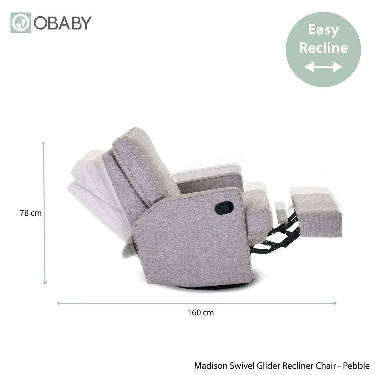 Obaby Madison Swivel Glider Recliner Chair - Pebble