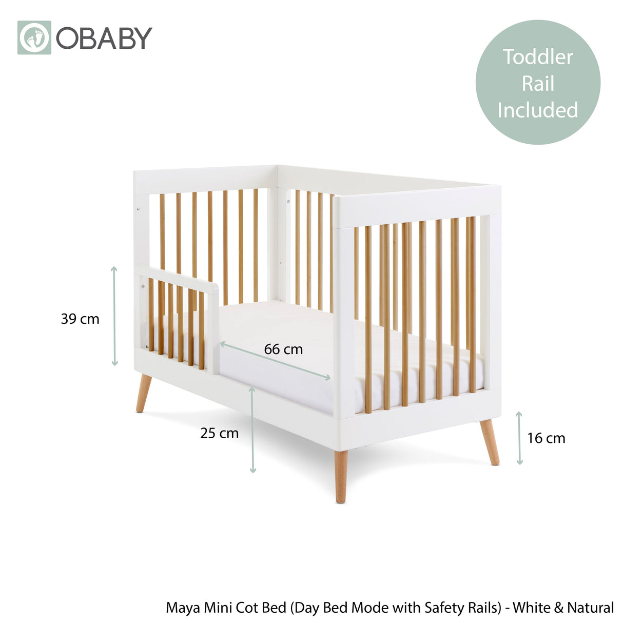 Obaby Maya Mini Cot Bed - White With Natural