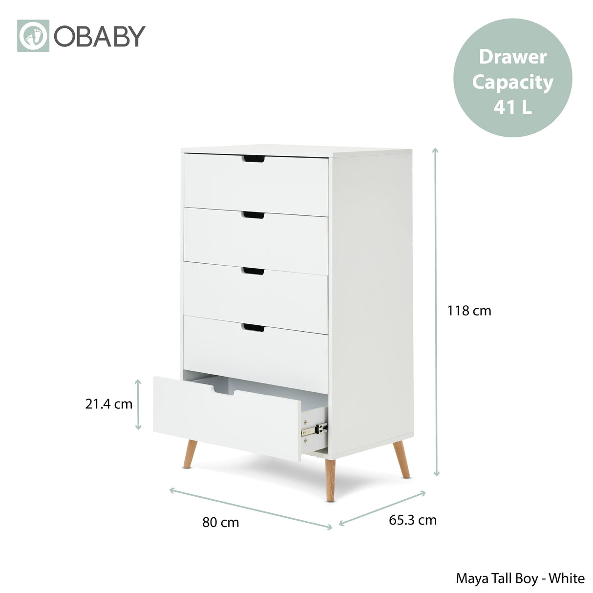 Obaby Maya Tall Boy - White With Natural