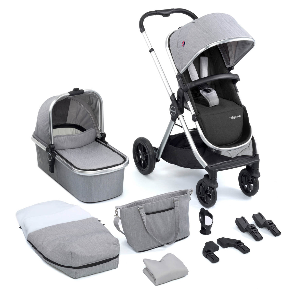 Babymore Memore V2 Pram & Pushchair - Silver