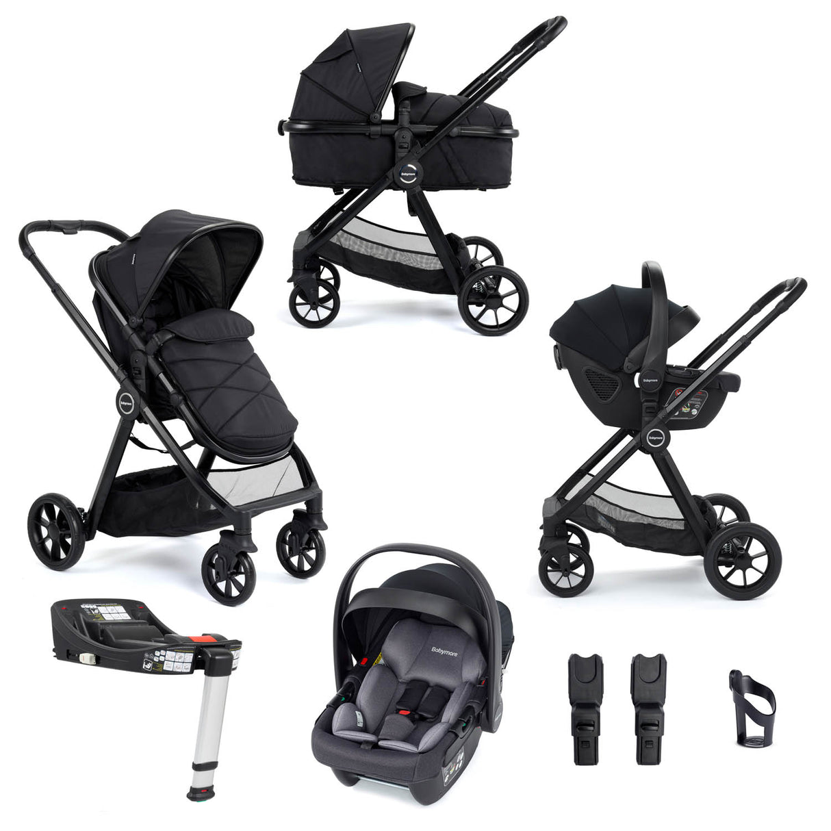 Babymore Mimi Travel System + Coco Car Seat & Base - Black