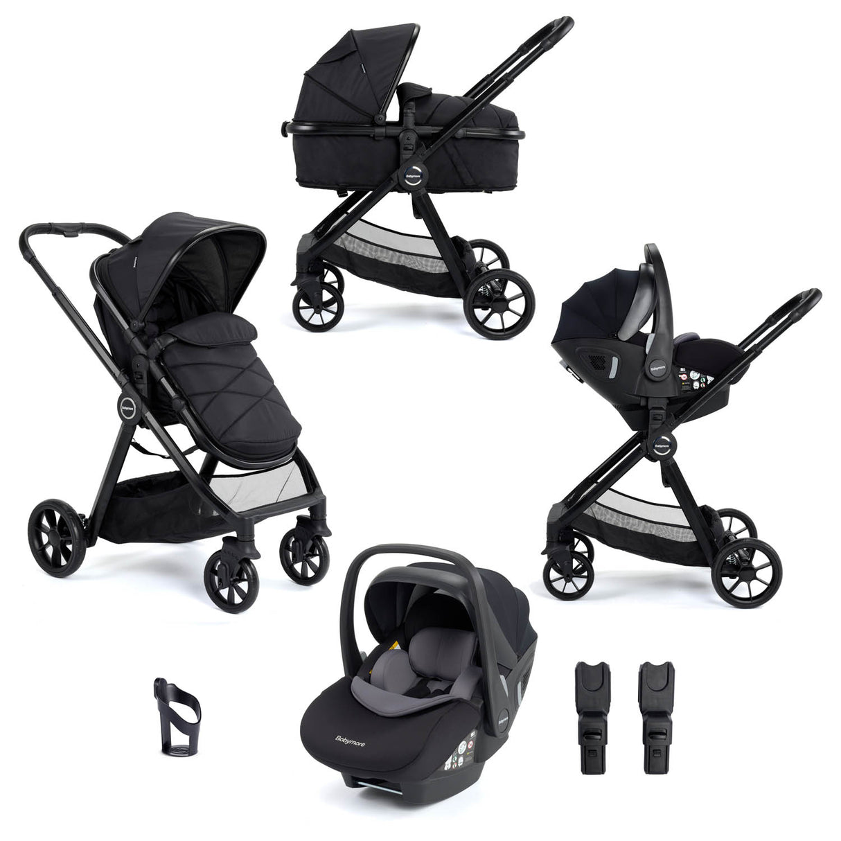 Babymore Mimi Travel System + Pecan Car Seat - Black