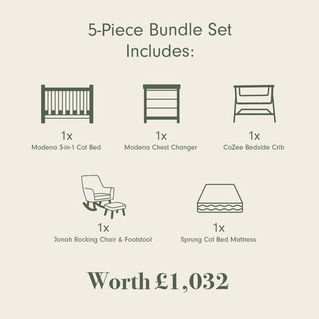 Tutti Bambini Modena Nursery Bundle With CoZee Bedside Crib (5 Piece) - White/Oak